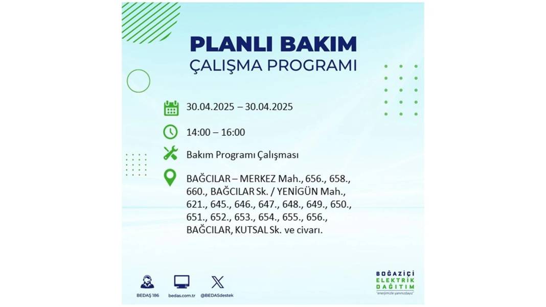 SAATLERCE ELEKTRİK OLMAYACAK: BEDAŞ 30 Nisan Çarşamba günü elektrik kesintisi yaşayacak ilçeleri sıraladı 58