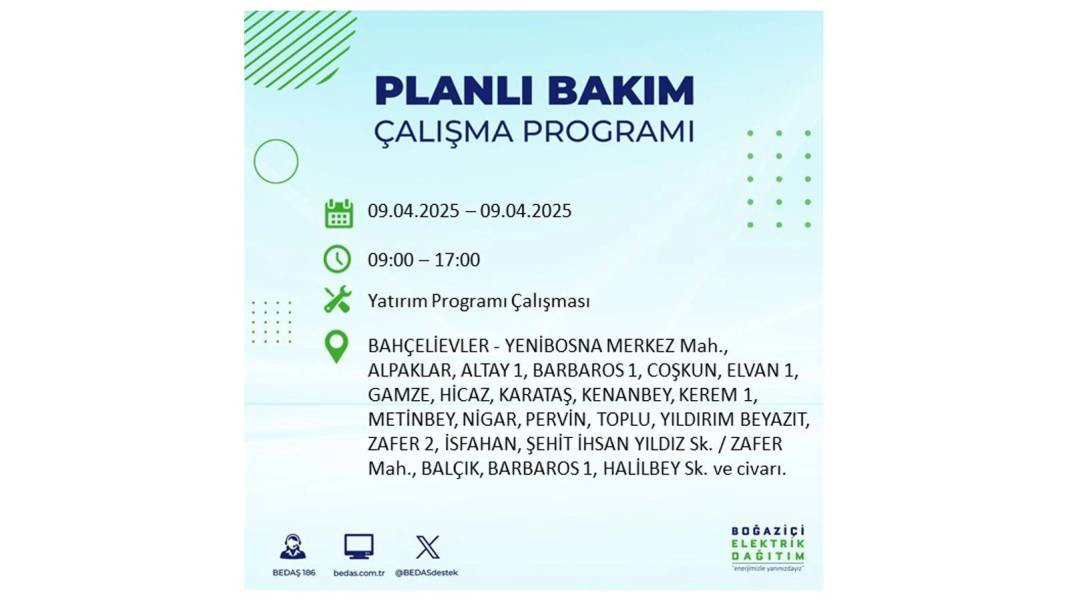 9 Nisan elektrik kesintisi: BEDAŞ elektrik kesintisi yaşayacak ilçeleri sıraladı. Elektrikler ne zaman gelecek? 58