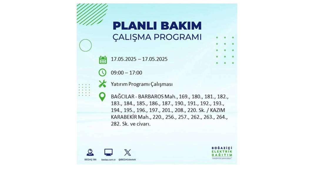 O İLÇELER KARANLIĞA BÜRÜNECEK: 17 Mayıs Cumartesi İstanbul elektrik kesintisi. BEDAŞ o ilçeleri uyardı! 15