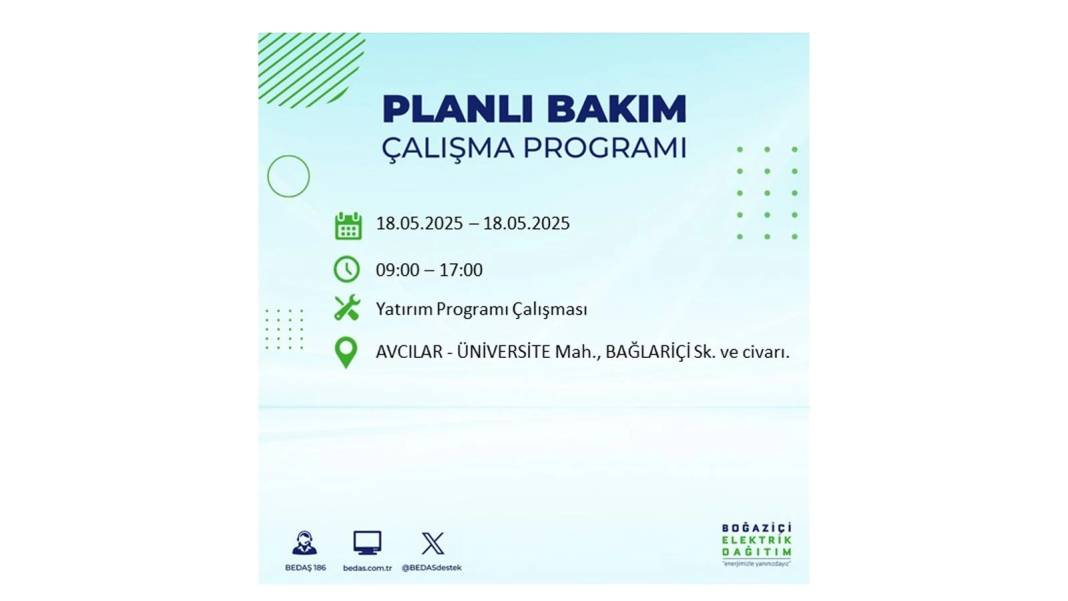 PAZAR GÜNÜ O İLÇELERDE ELEKTRİK OLMAYACAK: BEDAŞ 18 Mayıs Pazar günü elektrik kesintisi yaşayacak ilçeleri sıraladı! 10