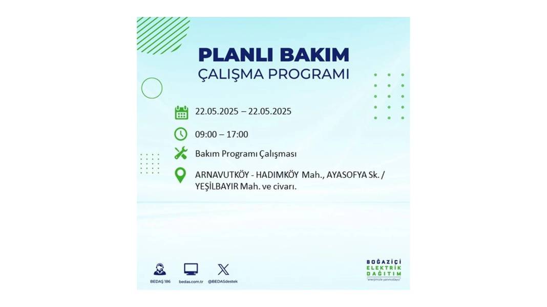 BÜYÜK KESİNTİ YAŞANACAK: 22 Mayıs Perşembe İstanbul elektrik kesintisi. BEDAŞ elektrik kesintisi yaşayacak ilçeleri sıraladı 69