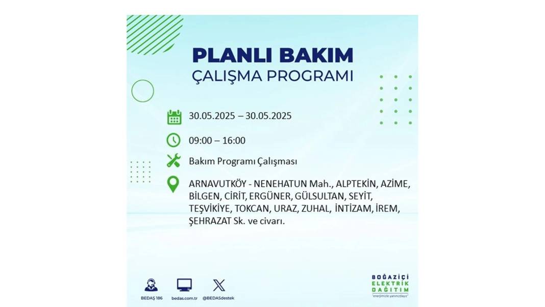 ELEKTRİKLER SAATLERCE OLMAYACAK: BEDAŞ 30 Mayıs Cuma günü elektrik kesintisi yaşayacak ilçeleri sıraladı 69