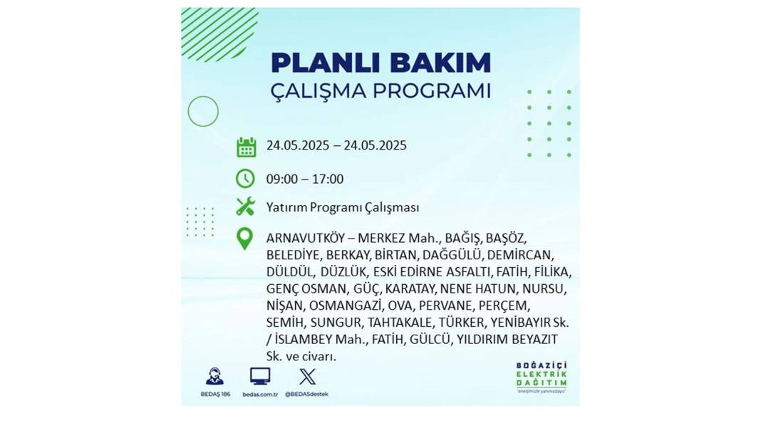 BÜYÜK KESİNTİ YAŞANACAK: BEDAŞ 24 Mayıs Cumartesi günü elektrik kesintisi yaşayacak ilçeleri sıraladı 29