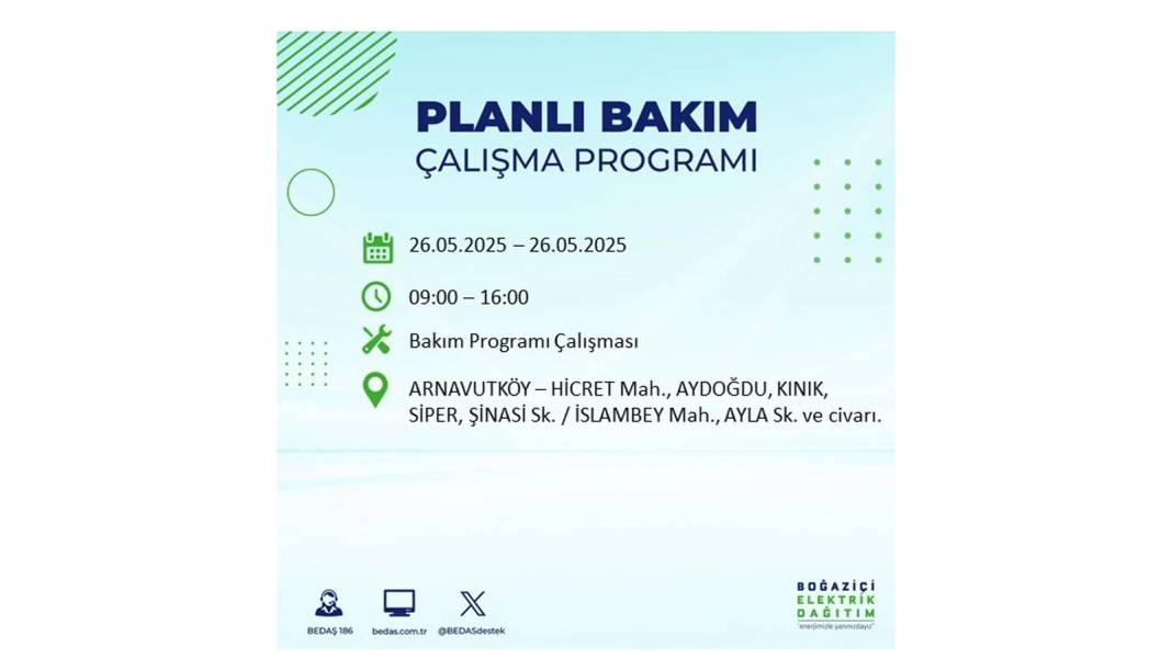 BÜYÜK ELEKTRİK KESİNTİSİ YAŞANACAK: BEDAŞ 26 Mayıs Pazartesi günü elektrik kesintisi yaşayacak ilçeleri sıraladı! 67