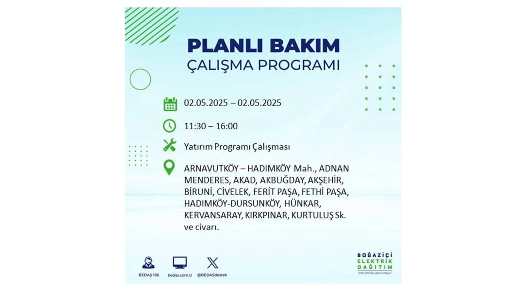SAATLERCE ELEKTRİK OLMAYACAK: 2 Mayıs Cuma İstanbul elektrik kesintisi. BEDAŞ o ilçeleri sıraladı 91
