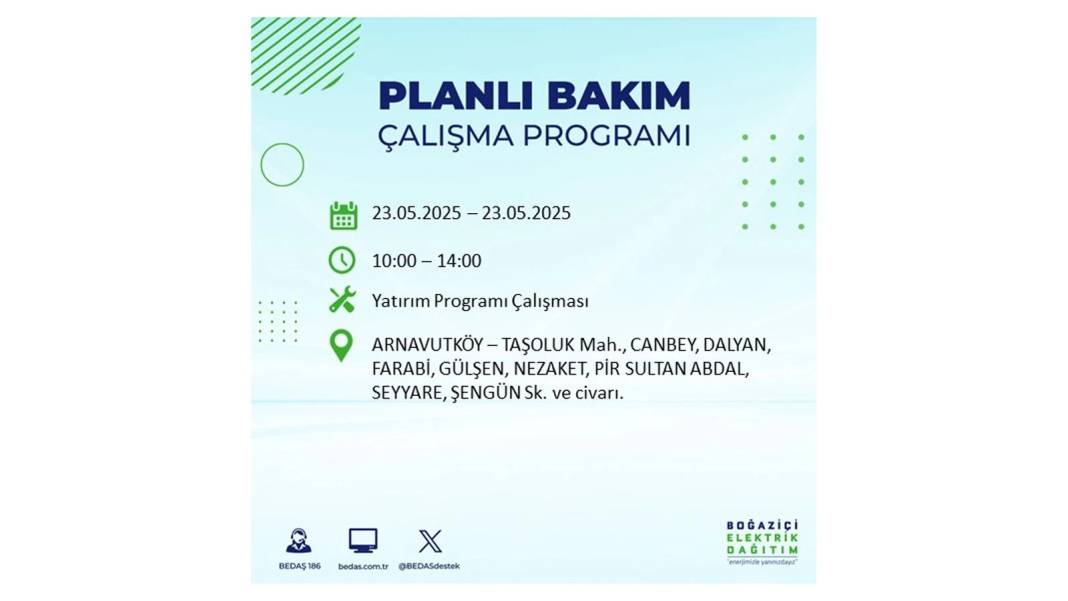 SAATLERCE ELEKTRİK OLMAYACAK: BEDAŞ 23 Mayıs Cuma günü o ilçelerde elektrik kesintisi yaşanacağını duyurdu! 55