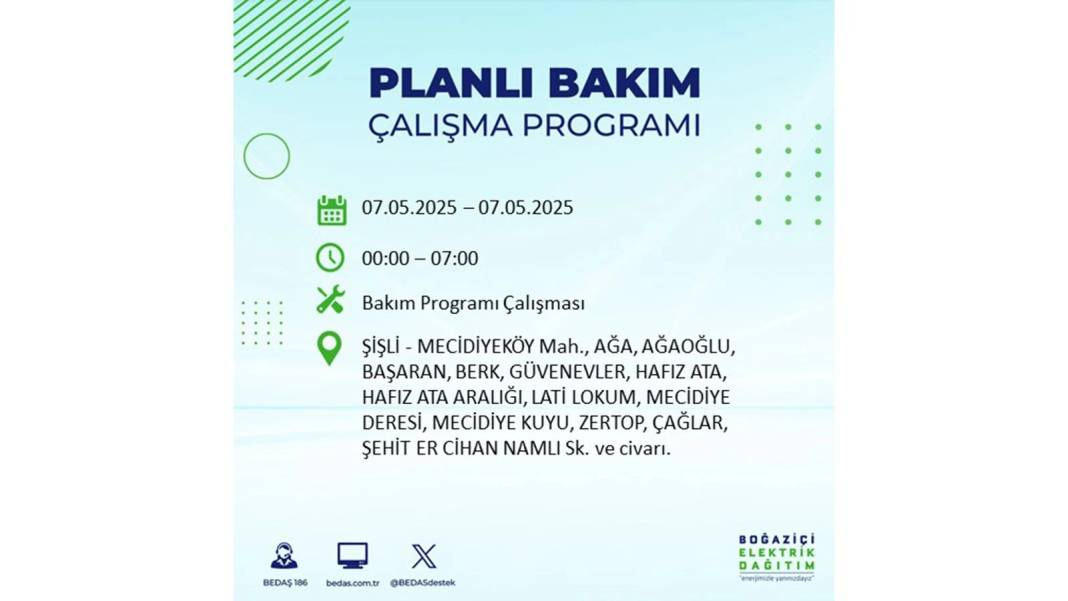 BÜYÜK ELEKTRİK KESİNTİSİ YAŞANACAK: BEDAŞ 7 Mayıs Çarşamba günü elektrik kesintisi yaşayacak ilçeleri sıraladı! 79