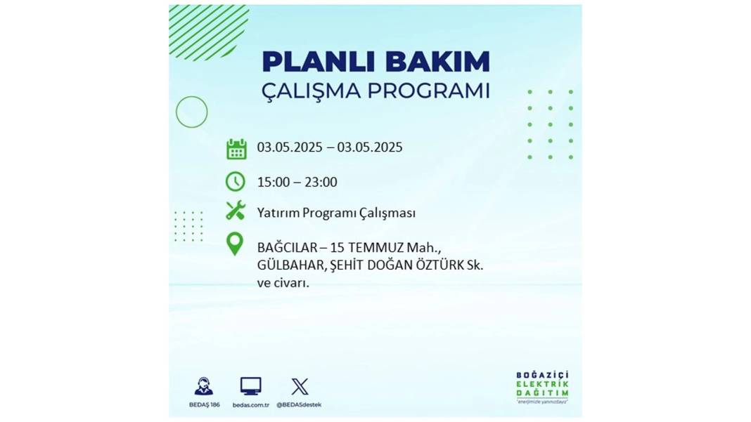 KARANLIĞA GÖMÜLECEKLER: 3 Mayıs Cumartesi elektrik kesintisi yaşayacak ilçeler belli oldu. BEDAŞ o ilçeleri uyardı! 40
