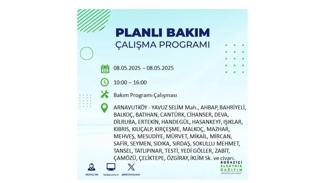 BÜYÜK ELEKTRİK KESİNTİSİ YAŞANACAK: 8 Mayıs Perşembe İstanbul elektrik kesintisi. BEDAŞ o ilçeleri uyardı! 90