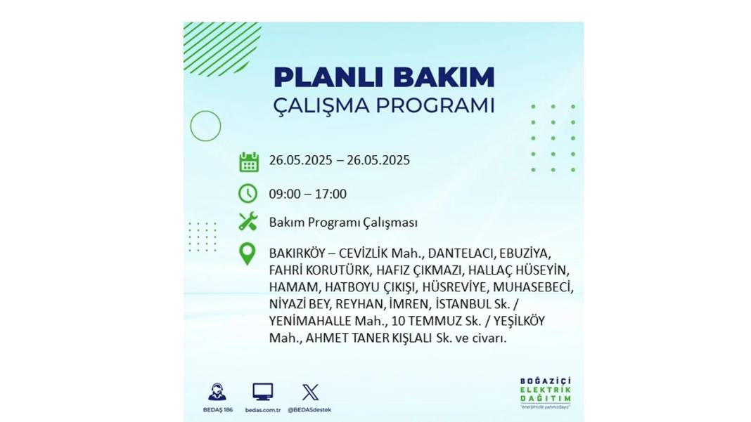 BÜYÜK ELEKTRİK KESİNTİSİ YAŞANACAK: BEDAŞ 26 Mayıs Pazartesi günü elektrik kesintisi yaşayacak ilçeleri sıraladı! 58