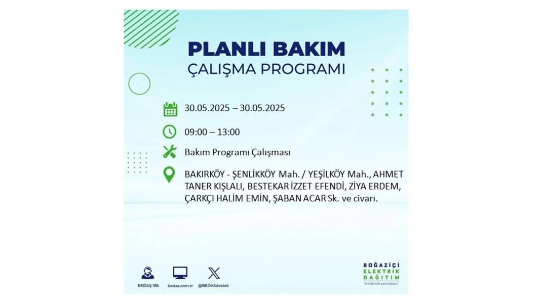 ELEKTRİKLER SAATLERCE OLMAYACAK: BEDAŞ 30 Mayıs Cuma günü elektrik kesintisi yaşayacak ilçeleri sıraladı 63