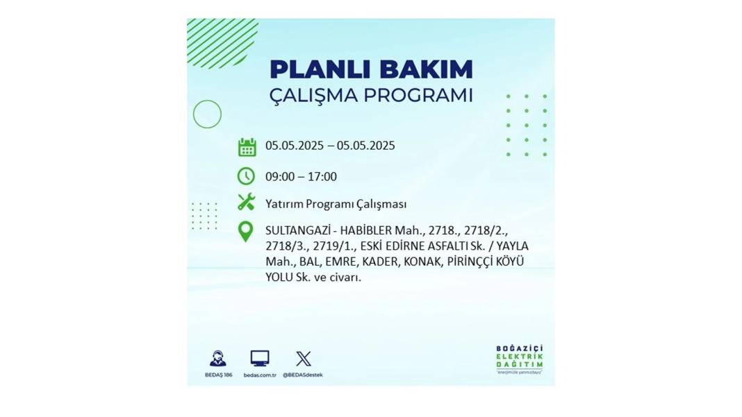 BÜYÜK ELEKTRİK KESİNTİSİ YAŞANACAK: BEDAŞ 5 Mayıs Pazartesi elektrik kesintisi yaşayacak ilçeleri sıraladı! 9