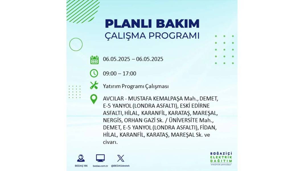 KARANLIĞA GÖMÜLECEKLER: 6 Mayıs Salı İstanbul elektrik kesintisi. BEDAŞ o ilçeleri teker teker uyardı 23