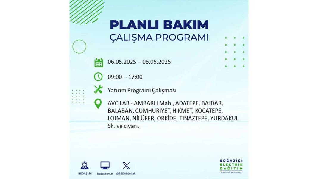 KARANLIĞA GÖMÜLECEKLER: 6 Mayıs Salı İstanbul elektrik kesintisi. BEDAŞ o ilçeleri teker teker uyardı 25