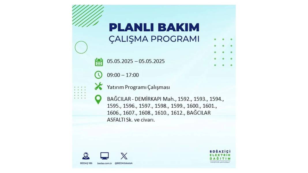 BÜYÜK ELEKTRİK KESİNTİSİ YAŞANACAK: BEDAŞ 5 Mayıs Pazartesi elektrik kesintisi yaşayacak ilçeleri sıraladı! 99