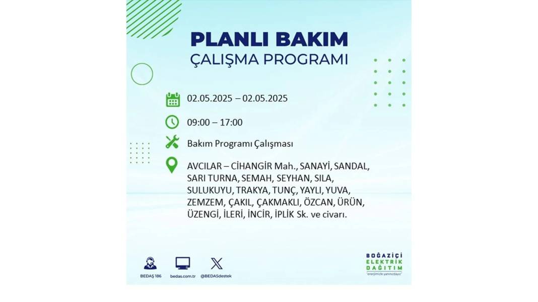 SAATLERCE ELEKTRİK OLMAYACAK: 2 Mayıs Cuma İstanbul elektrik kesintisi. BEDAŞ o ilçeleri sıraladı 82