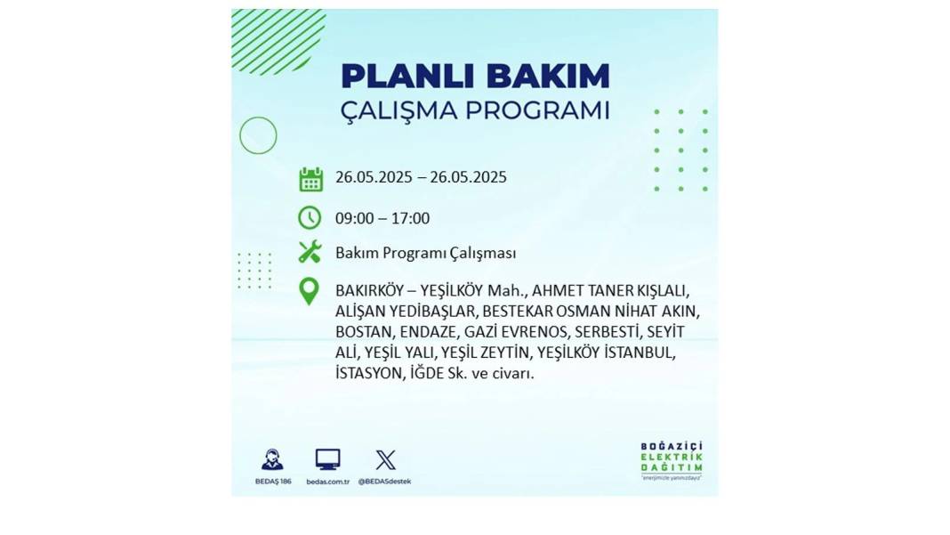 BÜYÜK ELEKTRİK KESİNTİSİ YAŞANACAK: BEDAŞ 26 Mayıs Pazartesi günü elektrik kesintisi yaşayacak ilçeleri sıraladı! 57