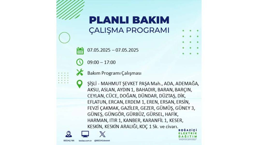 BÜYÜK ELEKTRİK KESİNTİSİ YAŞANACAK: BEDAŞ 7 Mayıs Çarşamba günü elektrik kesintisi yaşayacak ilçeleri sıraladı! 74