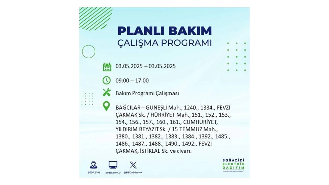 KARANLIĞA GÖMÜLECEKLER: 3 Mayıs Cumartesi elektrik kesintisi yaşayacak ilçeler belli oldu. BEDAŞ o ilçeleri uyardı! 35