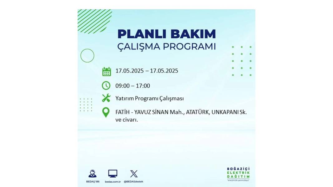 O İLÇELER KARANLIĞA BÜRÜNECEK: 17 Mayıs Cumartesi İstanbul elektrik kesintisi. BEDAŞ o ilçeleri uyardı! 6