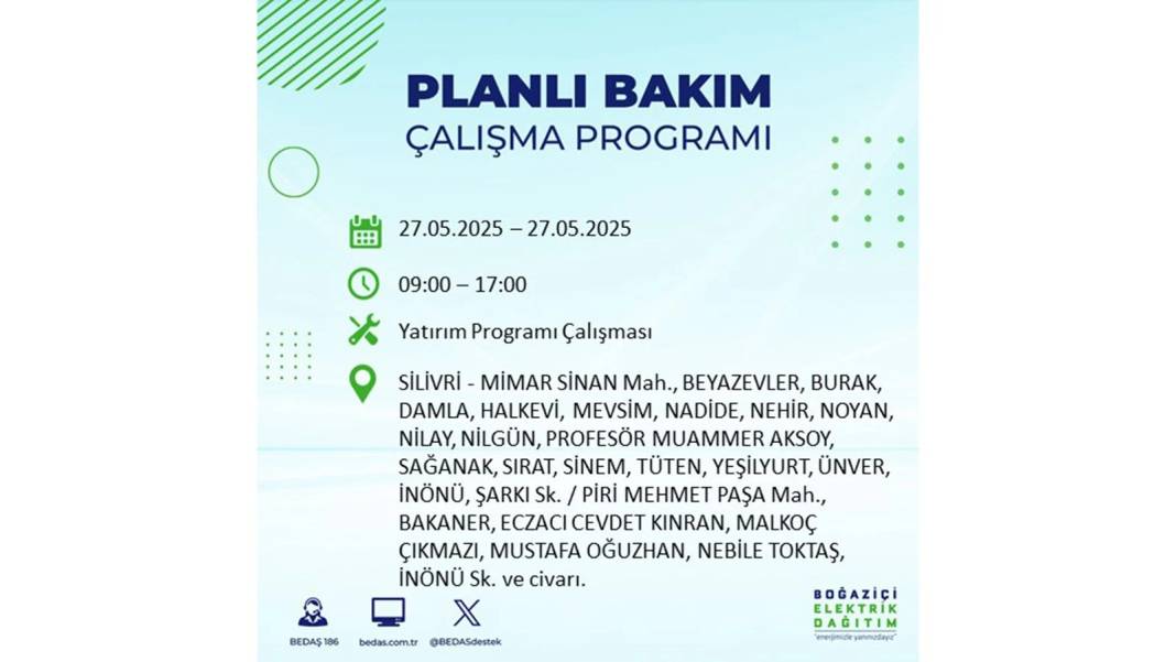 SAATLERCE ELEKTRİK OLMAYACAK: BEDAŞ 27 Mayıs Salı elektrik kesintisi yaşayacak ilçeleri uyardı! 79