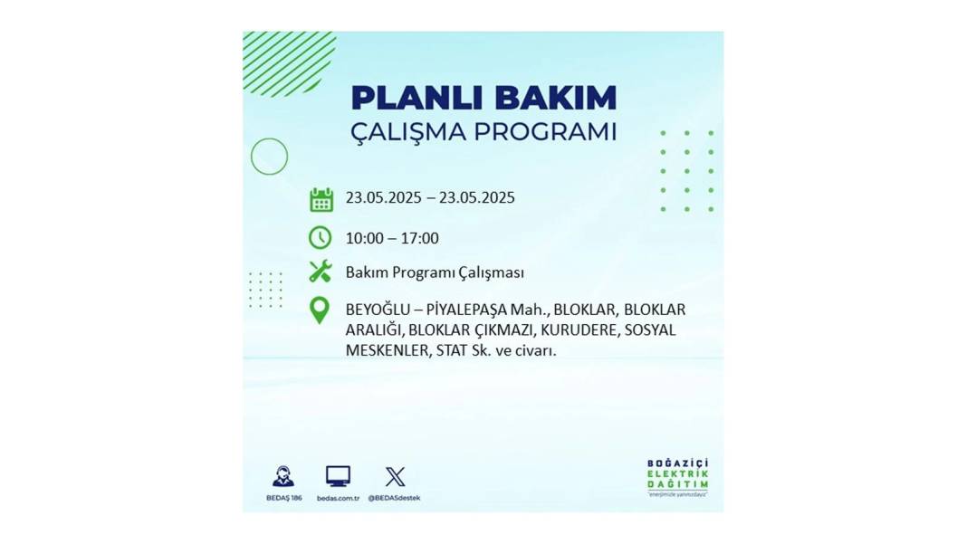 SAATLERCE ELEKTRİK OLMAYACAK: BEDAŞ 23 Mayıs Cuma günü o ilçelerde elektrik kesintisi yaşanacağını duyurdu! 47