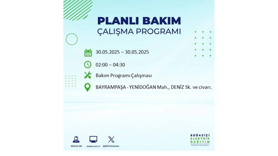 ELEKTRİKLER SAATLERCE OLMAYACAK: BEDAŞ 30 Mayıs Cuma günü elektrik kesintisi yaşayacak ilçeleri sıraladı 60