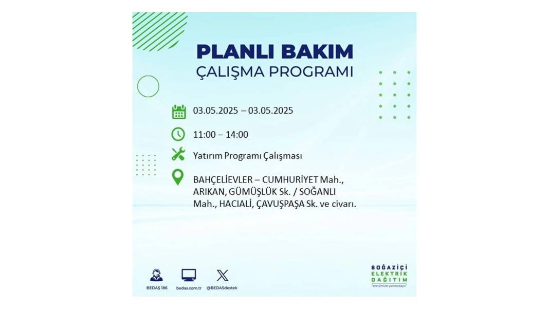 KARANLIĞA GÖMÜLECEKLER: 3 Mayıs Cumartesi elektrik kesintisi yaşayacak ilçeler belli oldu. BEDAŞ o ilçeleri uyardı! 34