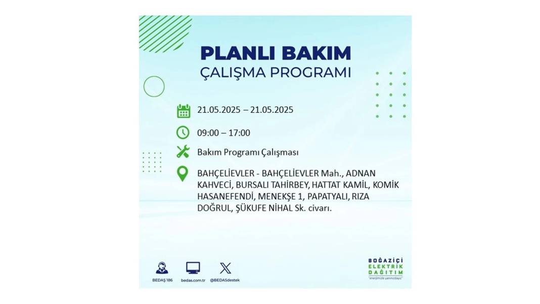 KARANLIĞA GÖMÜLECEKLER: 21 Mayıs Çarşamba İstanbul elektrik kesintisi. BEDAŞ elektrik kesintisi yaşayacakları sıraladı! 52