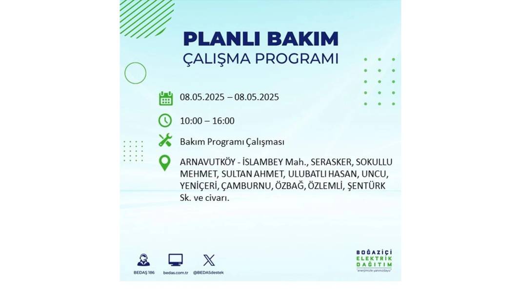 BÜYÜK ELEKTRİK KESİNTİSİ YAŞANACAK: 8 Mayıs Perşembe İstanbul elektrik kesintisi. BEDAŞ o ilçeleri uyardı! 87
