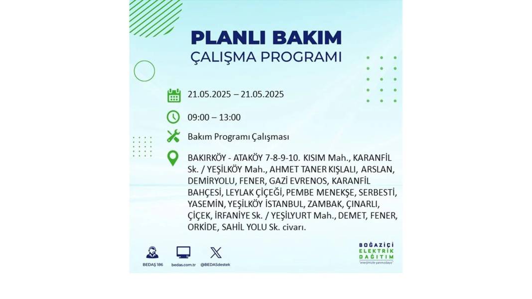 KARANLIĞA GÖMÜLECEKLER: 21 Mayıs Çarşamba İstanbul elektrik kesintisi. BEDAŞ elektrik kesintisi yaşayacakları sıraladı! 50