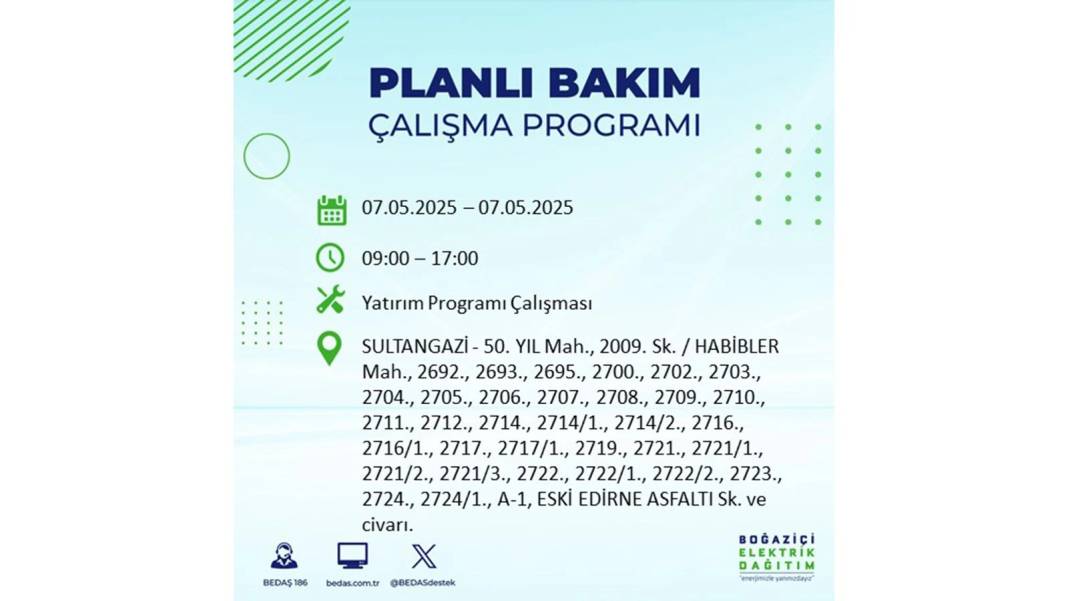 BÜYÜK ELEKTRİK KESİNTİSİ YAŞANACAK: BEDAŞ 7 Mayıs Çarşamba günü elektrik kesintisi yaşayacak ilçeleri sıraladı! 73