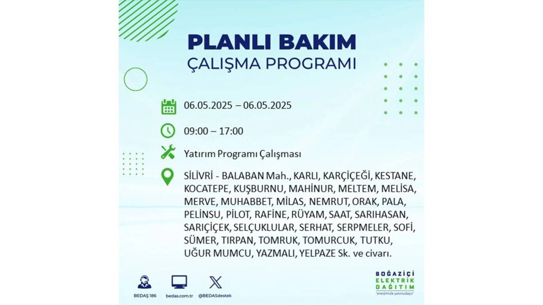 KARANLIĞA GÖMÜLECEKLER: 6 Mayıs Salı İstanbul elektrik kesintisi. BEDAŞ o ilçeleri teker teker uyardı 115