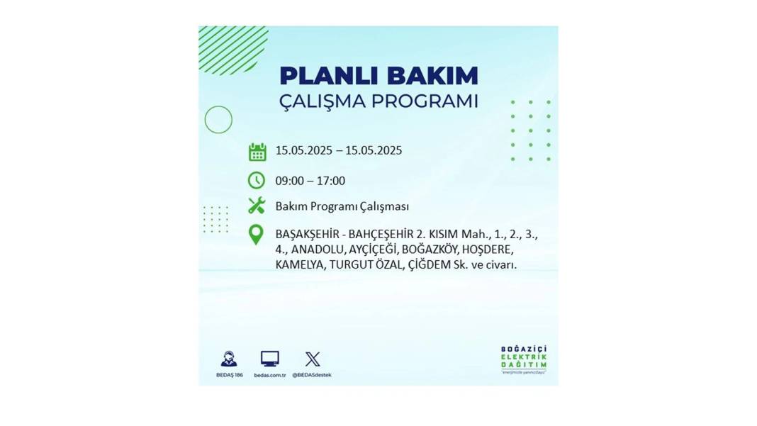 SAATLERCE ELEKTRİK OLMAYACAK: BEDAŞ 15 Mayıs Perşembe günü için o ilçeleri uyardı. Elektrikler ne zaman gelecek? 62