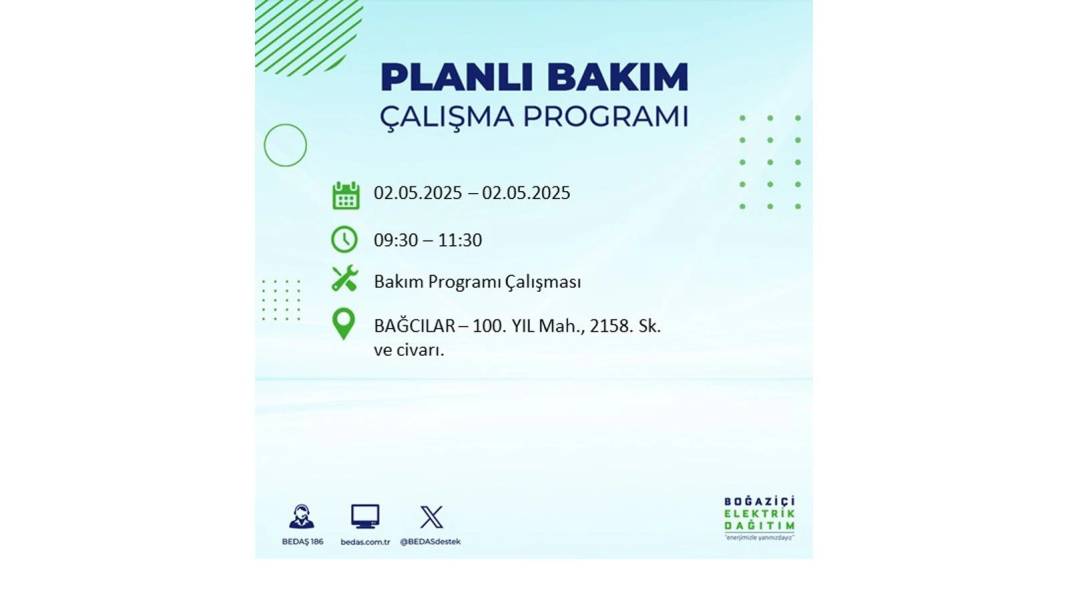 SAATLERCE ELEKTRİK OLMAYACAK: 2 Mayıs Cuma İstanbul elektrik kesintisi. BEDAŞ o ilçeleri sıraladı 84