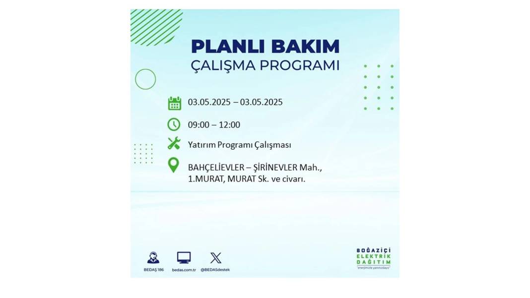 KARANLIĞA GÖMÜLECEKLER: 3 Mayıs Cumartesi elektrik kesintisi yaşayacak ilçeler belli oldu. BEDAŞ o ilçeleri uyardı! 32