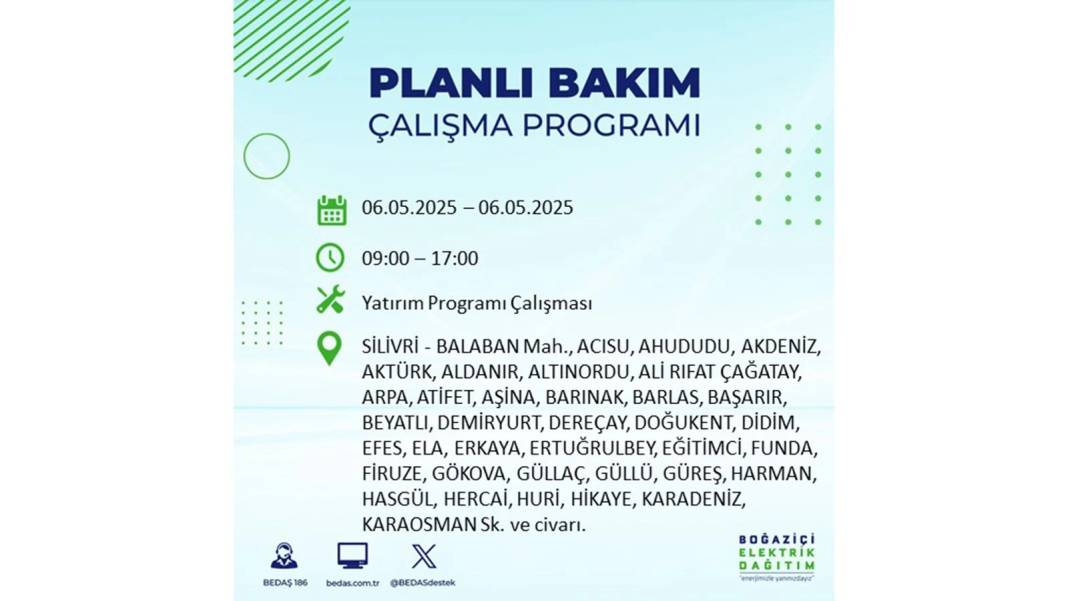 KARANLIĞA GÖMÜLECEKLER: 6 Mayıs Salı İstanbul elektrik kesintisi. BEDAŞ o ilçeleri teker teker uyardı 113