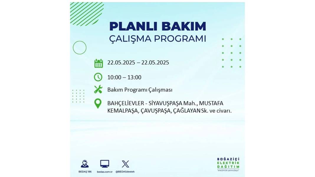 BÜYÜK KESİNTİ YAŞANACAK: 22 Mayıs Perşembe İstanbul elektrik kesintisi. BEDAŞ elektrik kesintisi yaşayacak ilçeleri sıraladı 52