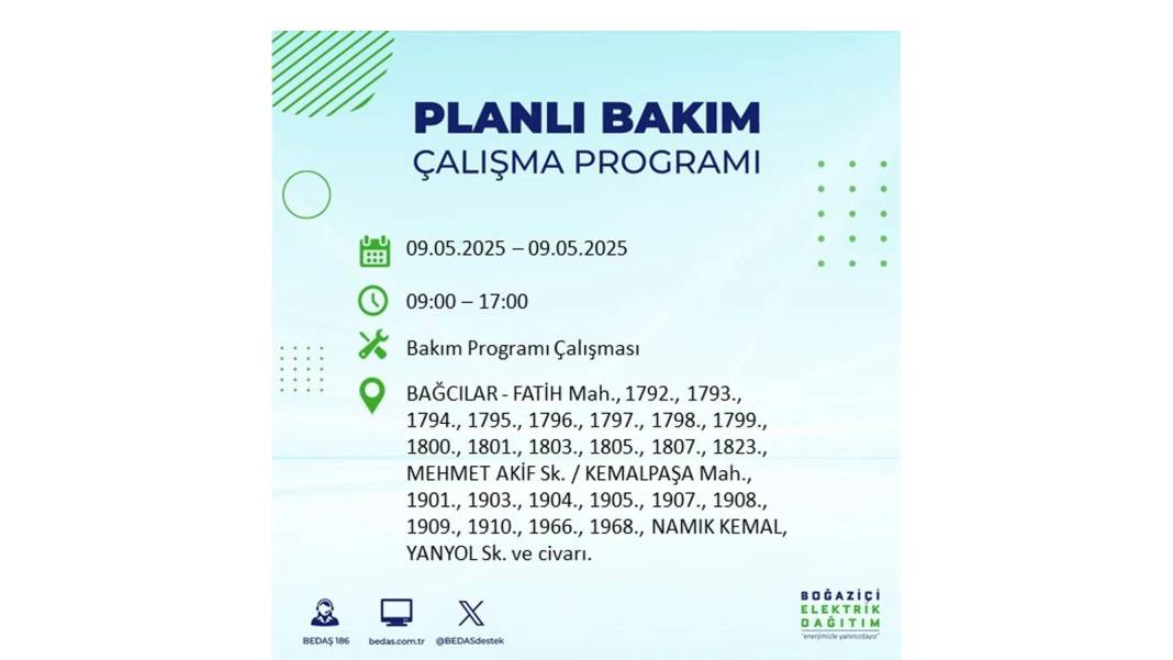 O İLÇELER KARANLIĞA GÖMÜLECEK: 9 Mayıs Cuma elektrik kesintisi yaşayacak ilçeler belli oldu. BEDAŞ'tan uyarı geldi! 84