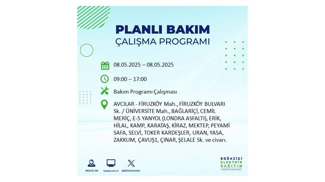 BÜYÜK ELEKTRİK KESİNTİSİ YAŞANACAK: 8 Mayıs Perşembe İstanbul elektrik kesintisi. BEDAŞ o ilçeleri uyardı! 84