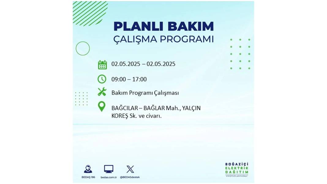 SAATLERCE ELEKTRİK OLMAYACAK: 2 Mayıs Cuma İstanbul elektrik kesintisi. BEDAŞ o ilçeleri sıraladı 79