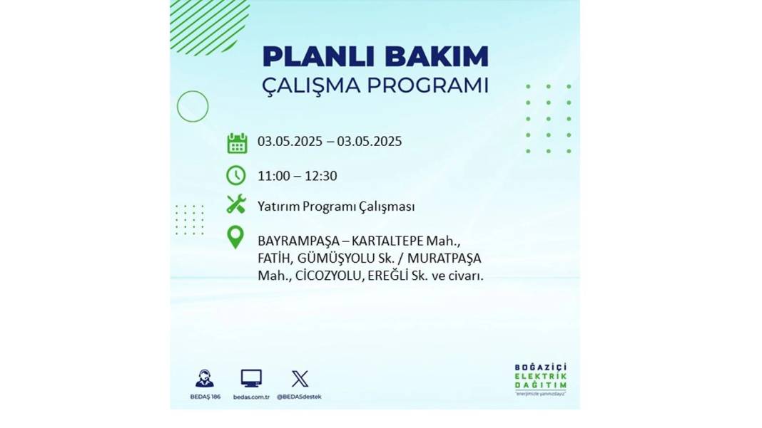 KARANLIĞA GÖMÜLECEKLER: 3 Mayıs Cumartesi elektrik kesintisi yaşayacak ilçeler belli oldu. BEDAŞ o ilçeleri uyardı! 30
