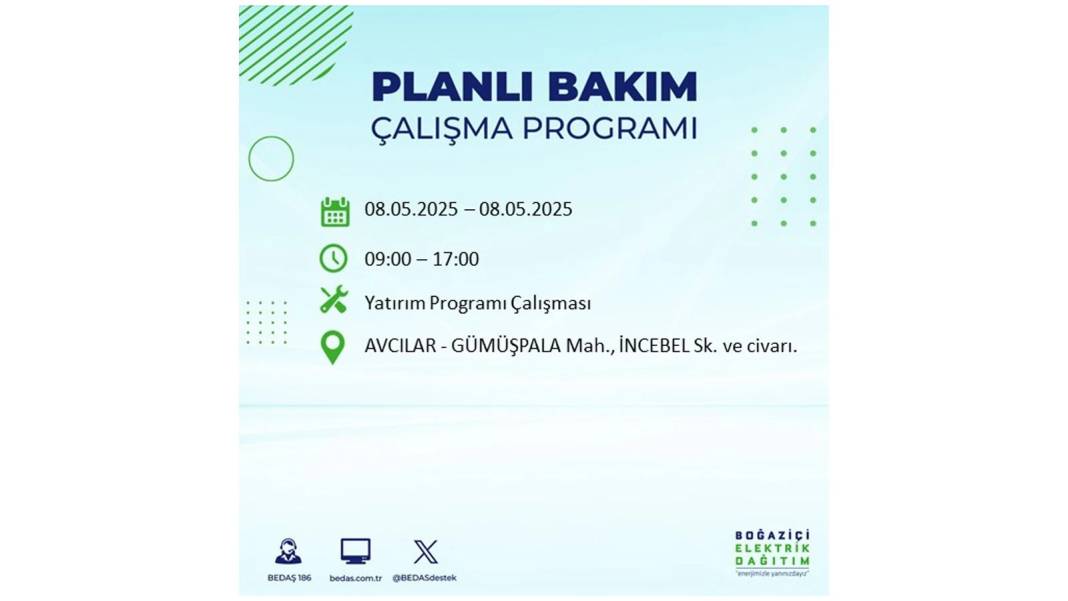 BÜYÜK ELEKTRİK KESİNTİSİ YAŞANACAK: 8 Mayıs Perşembe İstanbul elektrik kesintisi. BEDAŞ o ilçeleri uyardı! 83
