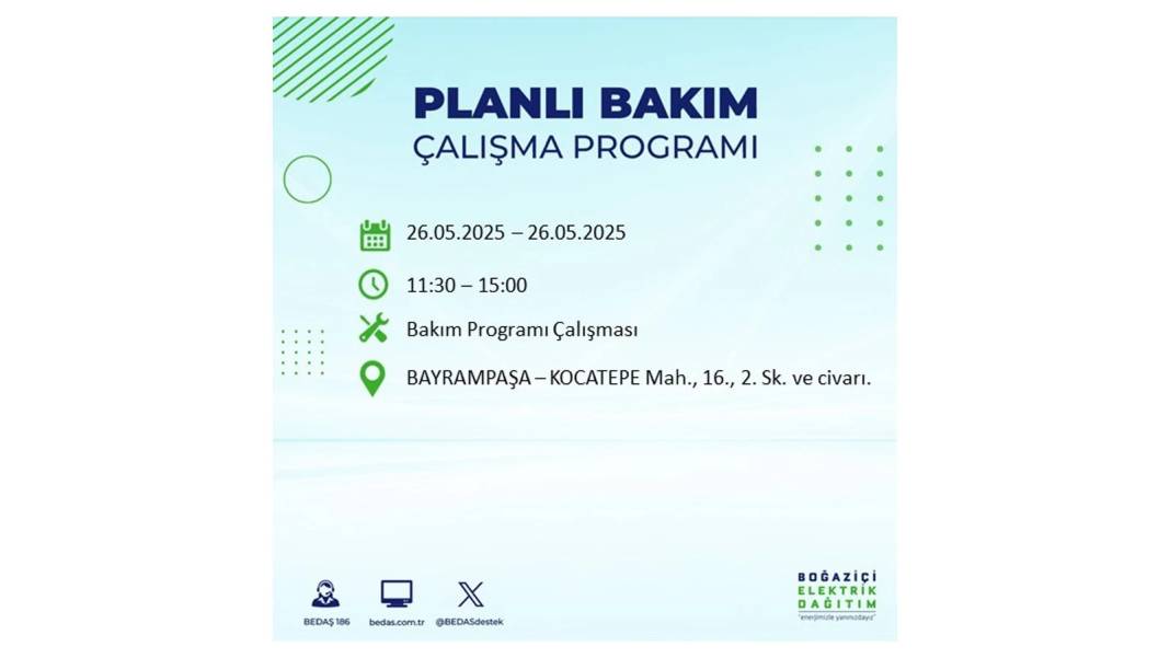 BÜYÜK ELEKTRİK KESİNTİSİ YAŞANACAK: BEDAŞ 26 Mayıs Pazartesi günü elektrik kesintisi yaşayacak ilçeleri sıraladı! 51