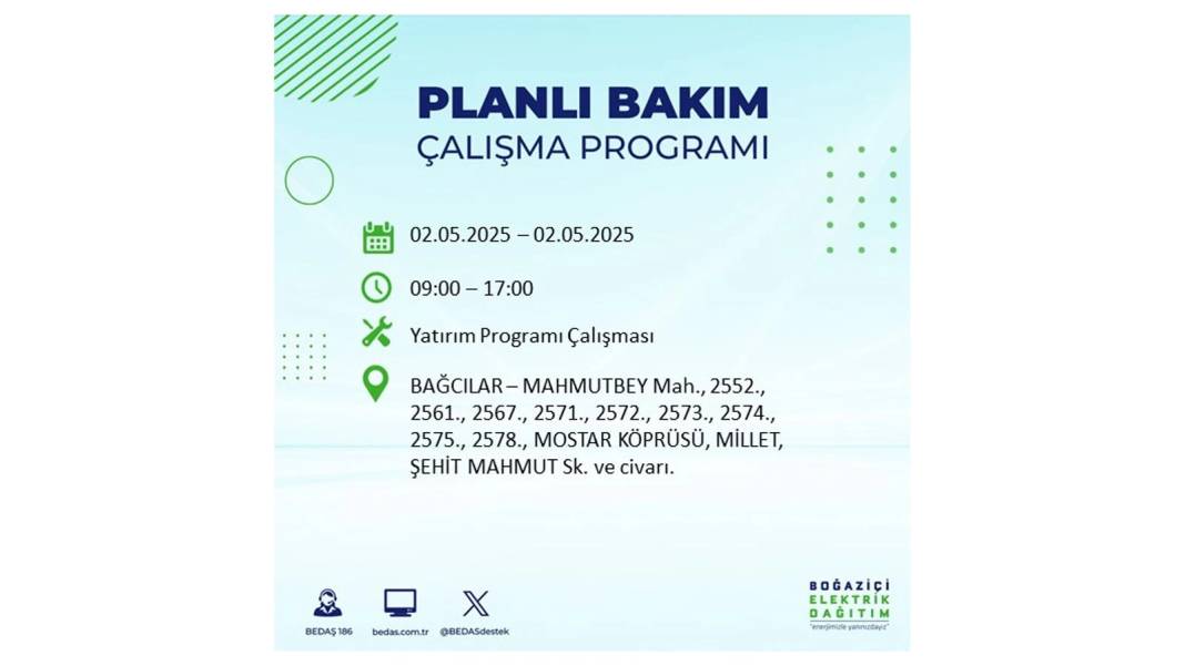 SAATLERCE ELEKTRİK OLMAYACAK: 2 Mayıs Cuma İstanbul elektrik kesintisi. BEDAŞ o ilçeleri sıraladı 76
