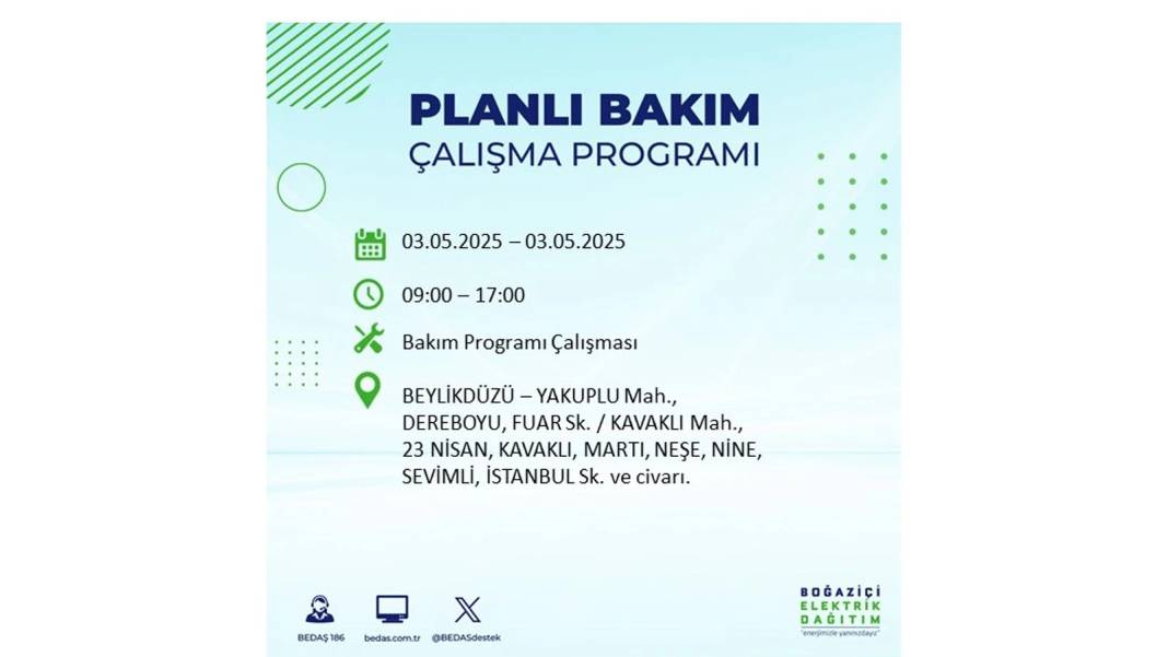 KARANLIĞA GÖMÜLECEKLER: 3 Mayıs Cumartesi elektrik kesintisi yaşayacak ilçeler belli oldu. BEDAŞ o ilçeleri uyardı! 29