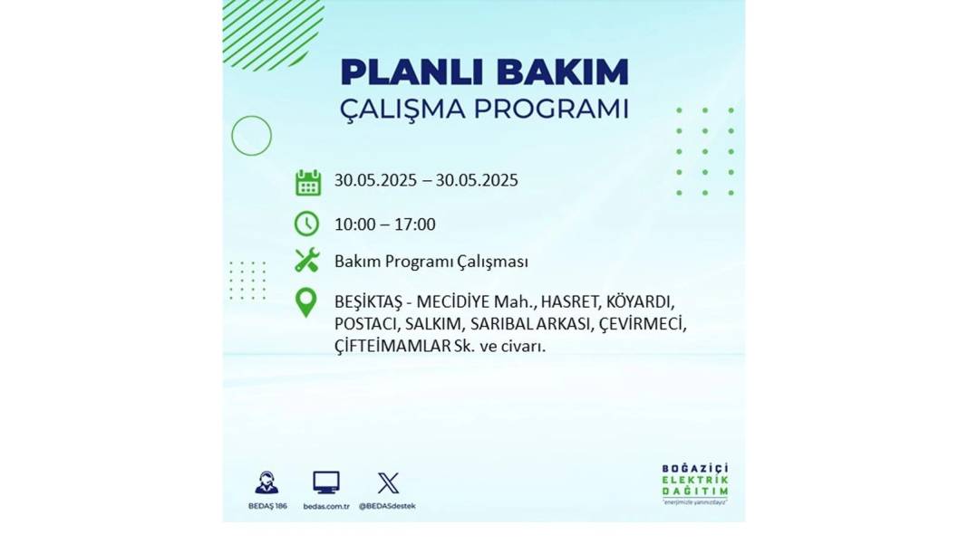 ELEKTRİKLER SAATLERCE OLMAYACAK: BEDAŞ 30 Mayıs Cuma günü elektrik kesintisi yaşayacak ilçeleri sıraladı 53