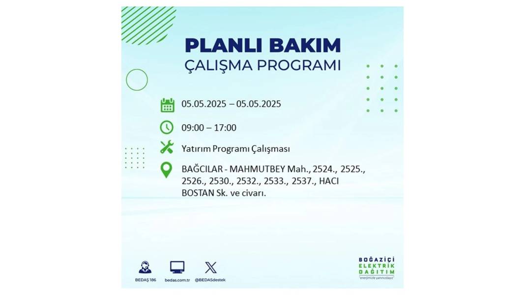 BÜYÜK ELEKTRİK KESİNTİSİ YAŞANACAK: BEDAŞ 5 Mayıs Pazartesi elektrik kesintisi yaşayacak ilçeleri sıraladı! 92