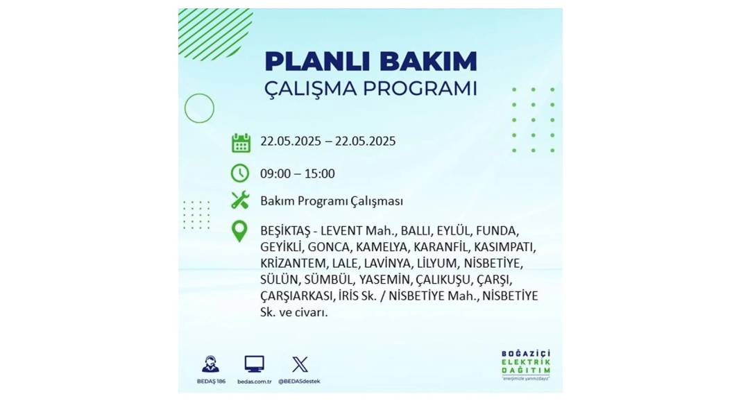 BÜYÜK KESİNTİ YAŞANACAK: 22 Mayıs Perşembe İstanbul elektrik kesintisi. BEDAŞ elektrik kesintisi yaşayacak ilçeleri sıraladı 50