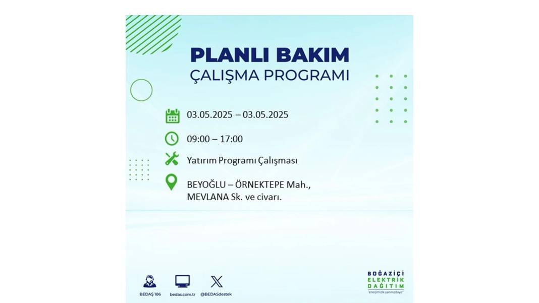 KARANLIĞA GÖMÜLECEKLER: 3 Mayıs Cumartesi elektrik kesintisi yaşayacak ilçeler belli oldu. BEDAŞ o ilçeleri uyardı! 28